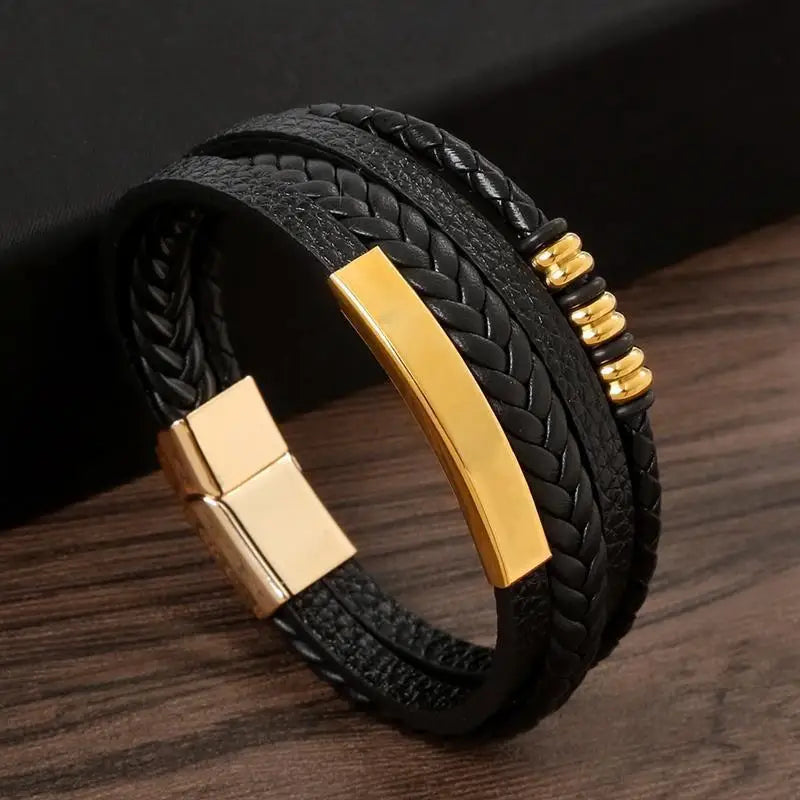 Multilayer Leather & Steel Bracelet