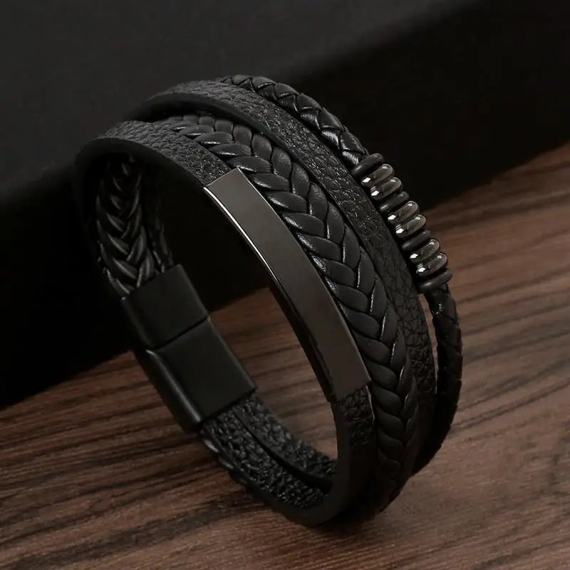 Multilayer Leather & Steel Bracelet