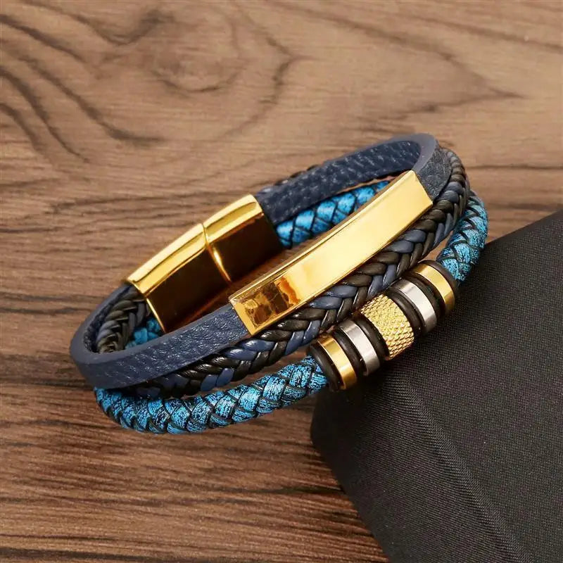 Multilayer Leather & Steel Bracelet