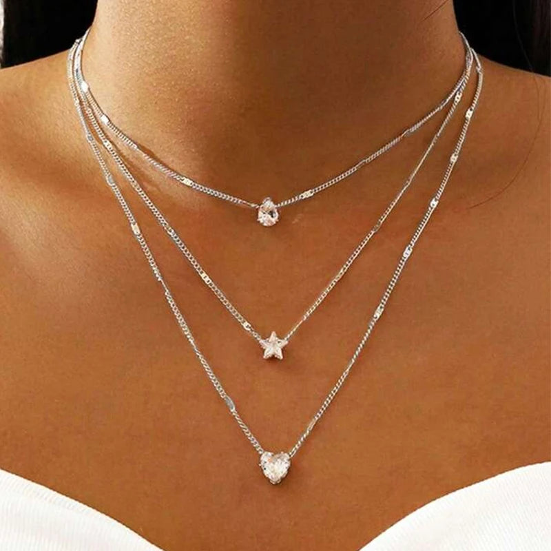 Crystal Zircon Layered Necklace