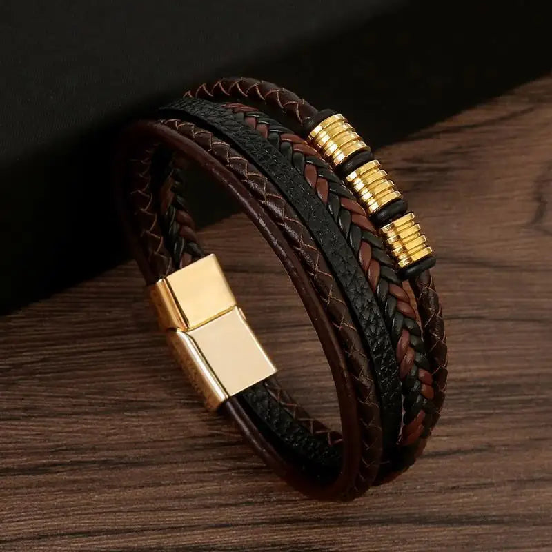 Multilayer Leather & Steel Bracelet