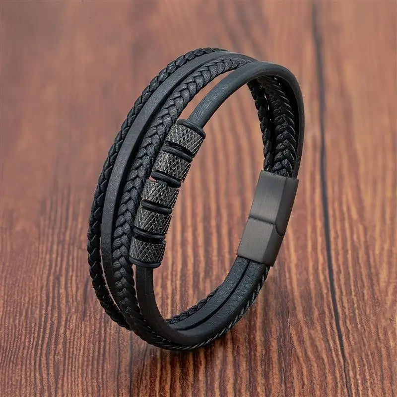 Multilayer Leather & Steel Bracelet