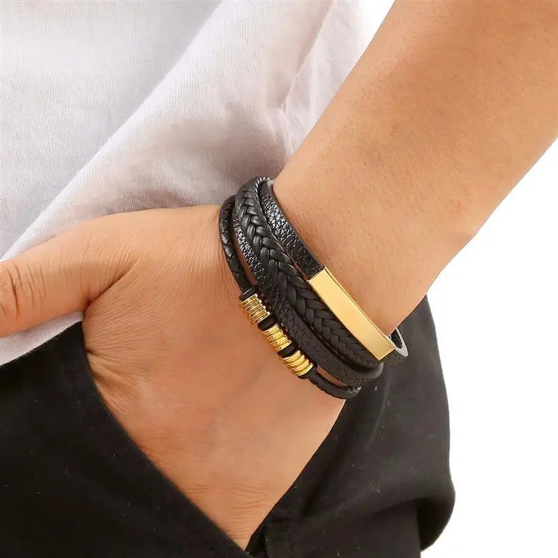 Multilayer Leather & Steel Bracelet