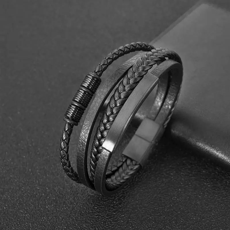 Multilayer Leather & Steel Bracelet