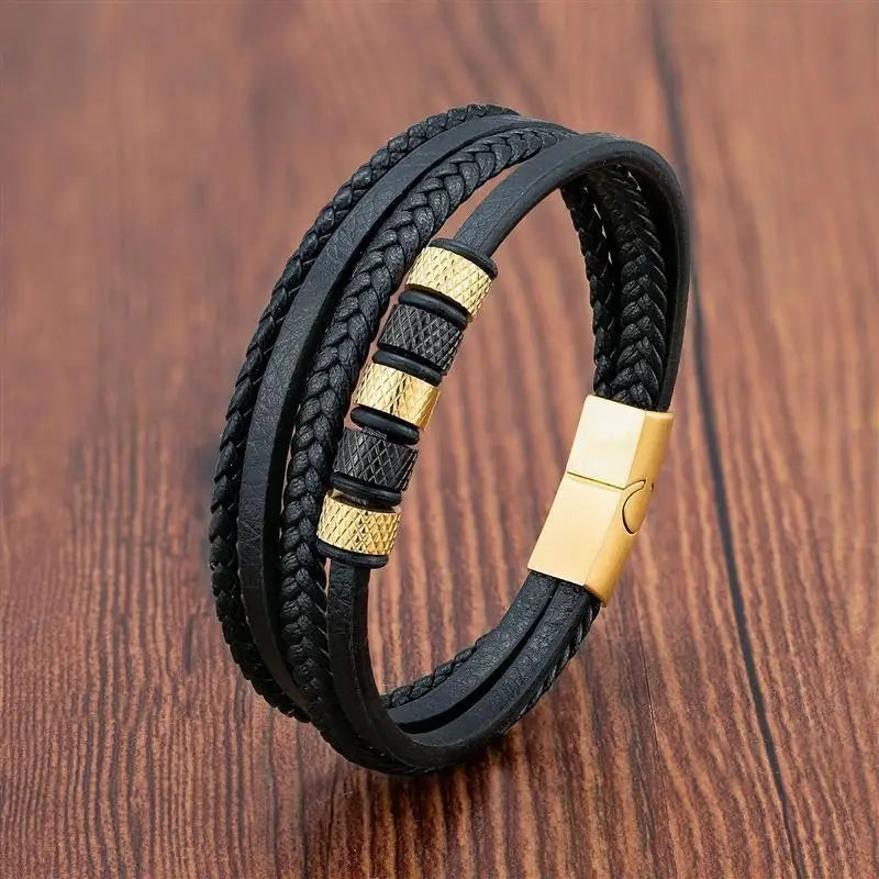 Multilayer Leather & Steel Bracelet