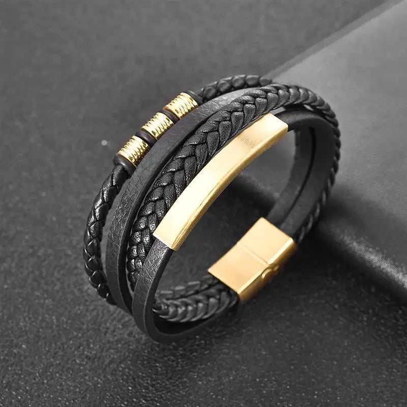 Multilayer Leather & Steel Bracelet