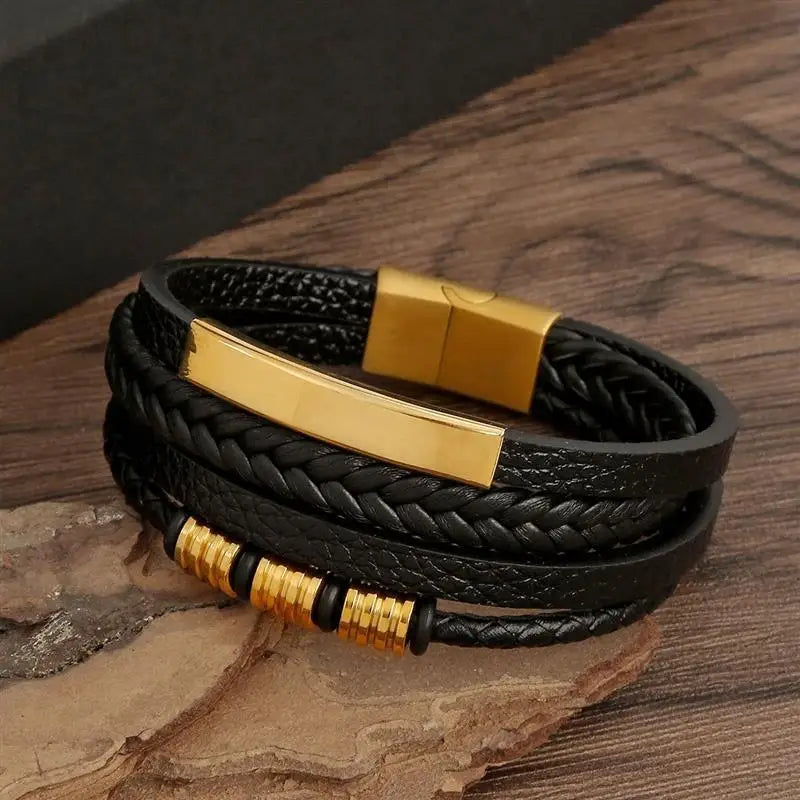Multilayer Leather & Steel Bracelet