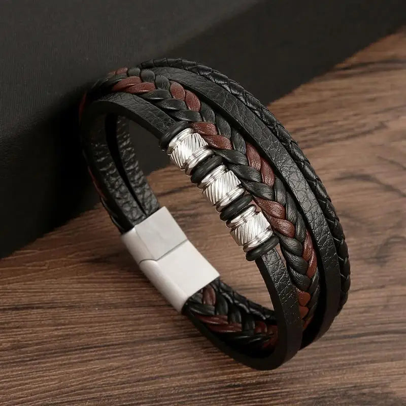 Multilayer Leather & Steel Bracelet