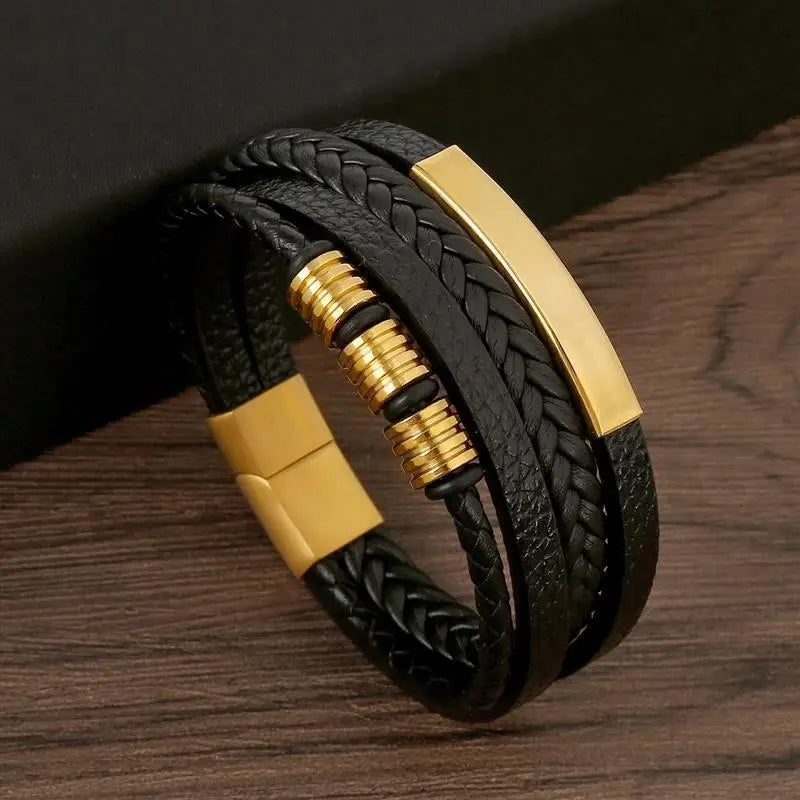 Multilayer Leather & Steel Bracelet