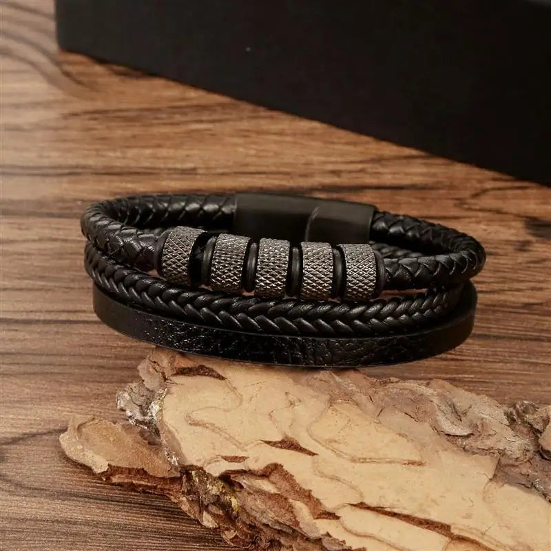 Multilayer Leather & Steel Bracelet