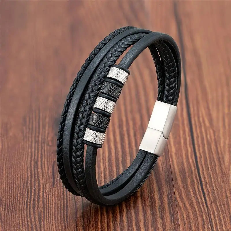Multilayer Leather & Steel Bracelet