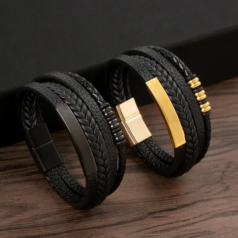 Multilayer Leather & Steel Bracelet
