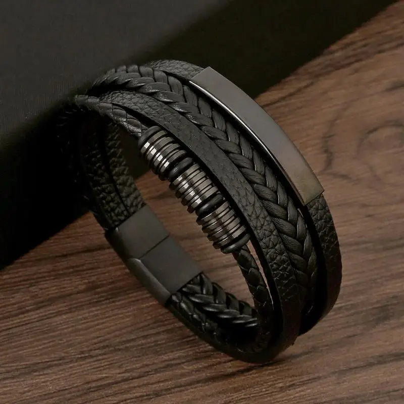 Multilayer Leather & Steel Bracelet