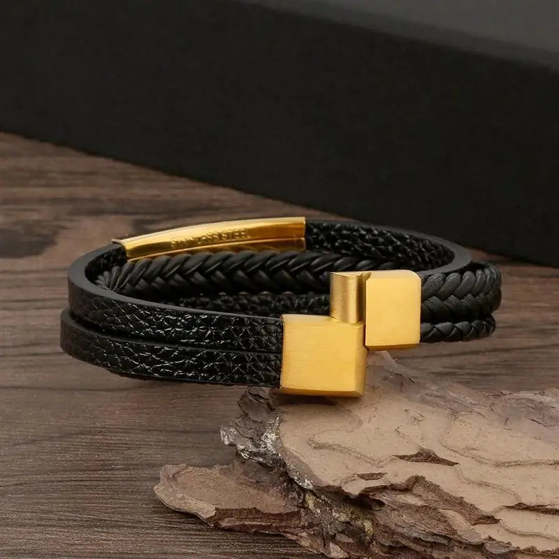 Multilayer Leather & Steel Bracelet