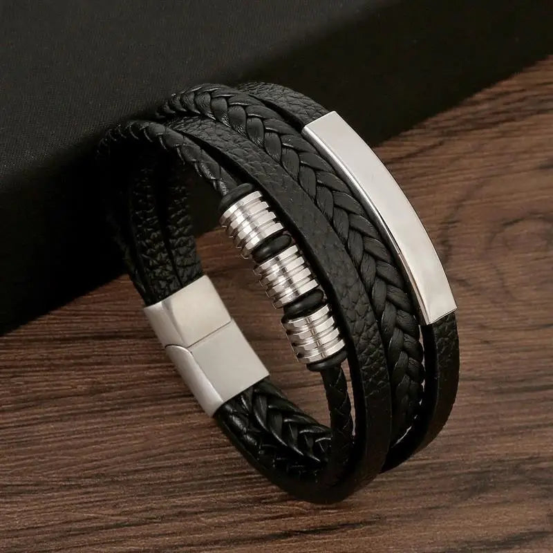 Multilayer Leather & Steel Bracelet