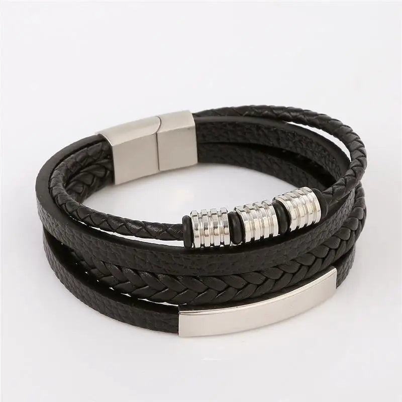 Multilayer Leather & Steel Bracelet