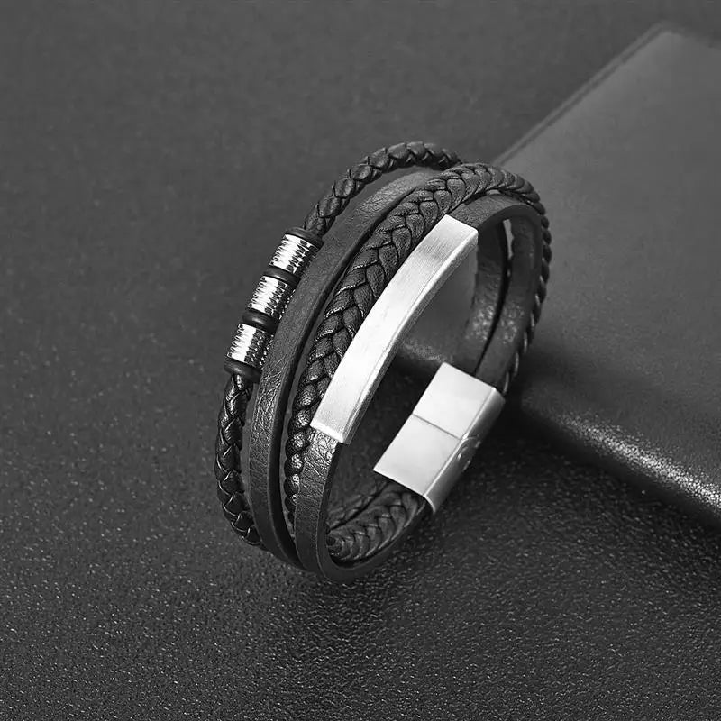 Multilayer Leather & Steel Bracelet