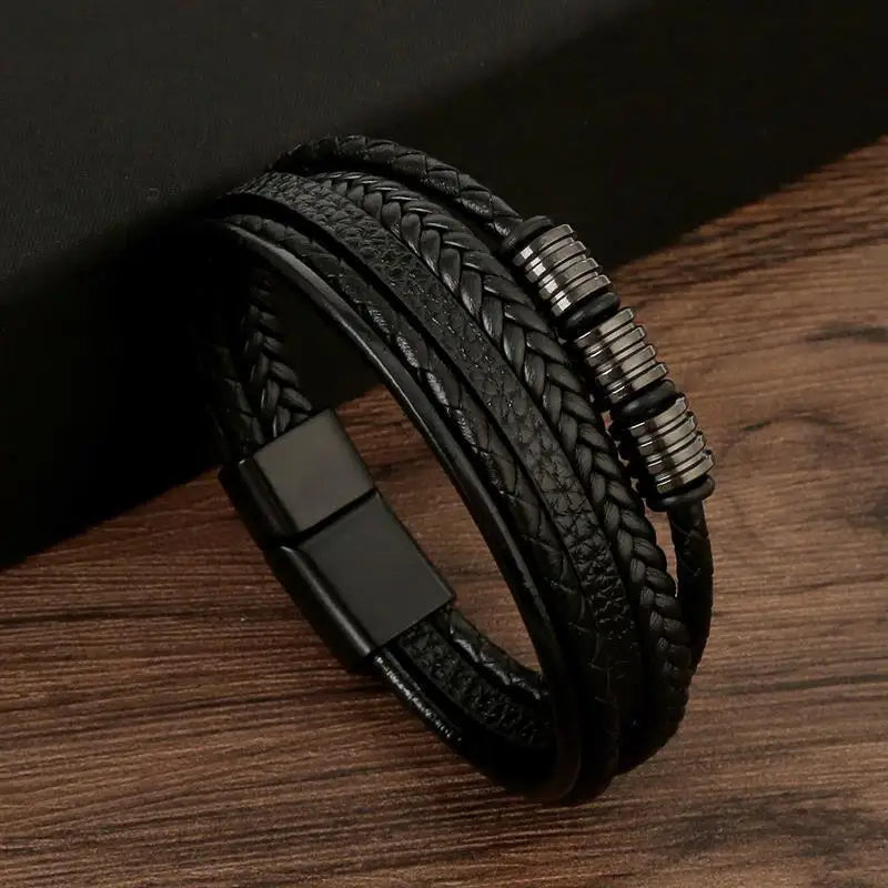 Multilayer Leather & Steel Bracelet